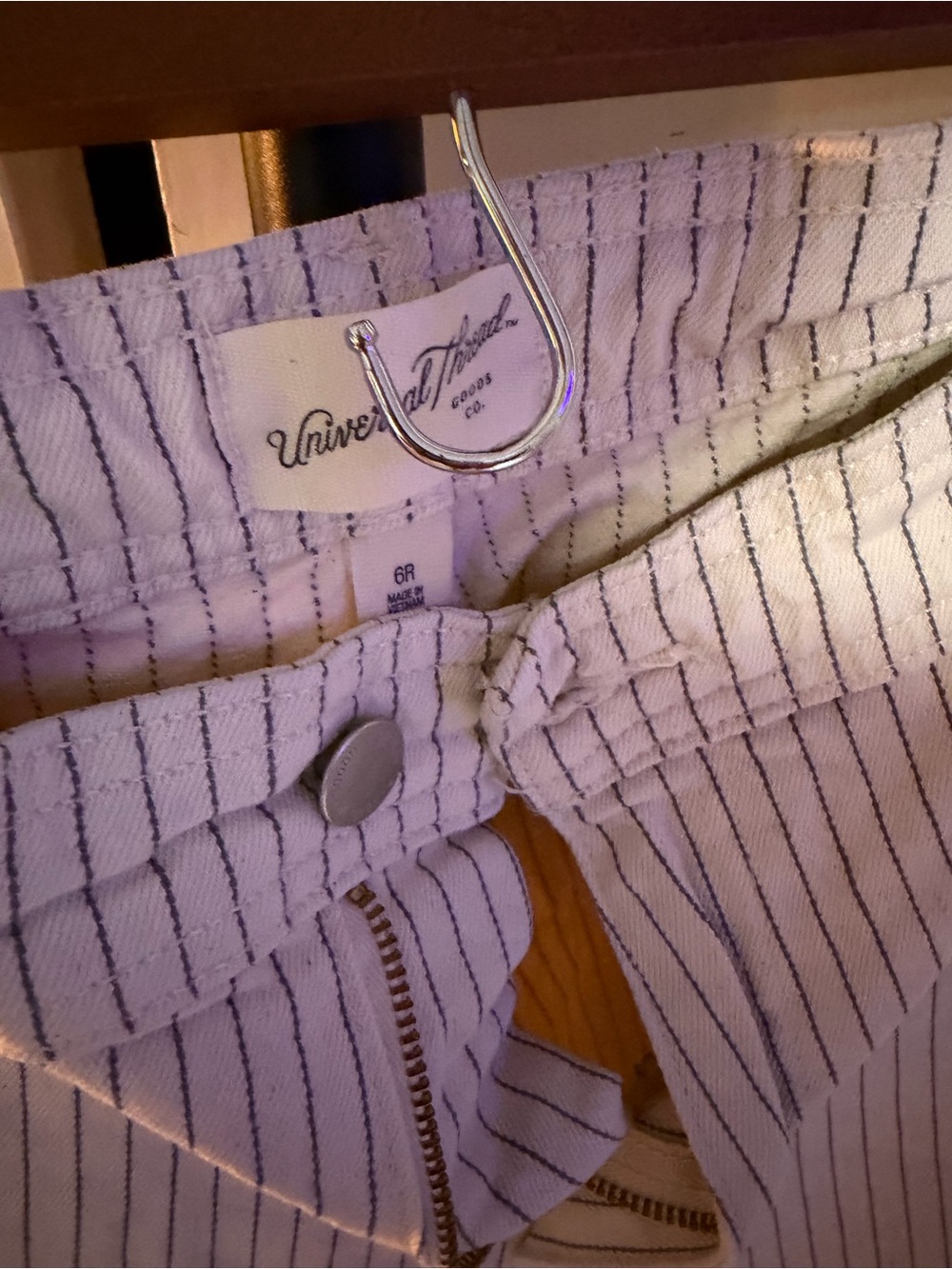 Universal Thread White Pinstripe Overalls with Navy Stripes